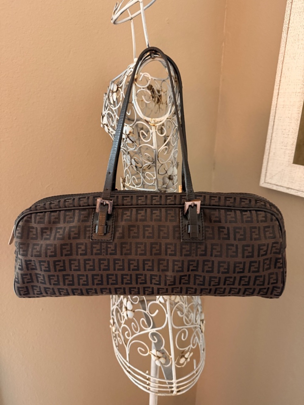 Fendi AUTHENTIC Black and Brown Zucchini Zucca Print Monogram Bassotto Bag - Picture 2 of 14